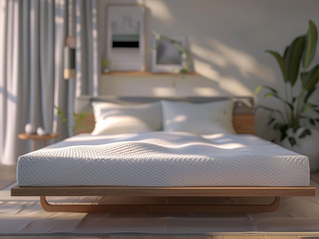 Jasna sypialnia z materacem i rozproszonym światłem