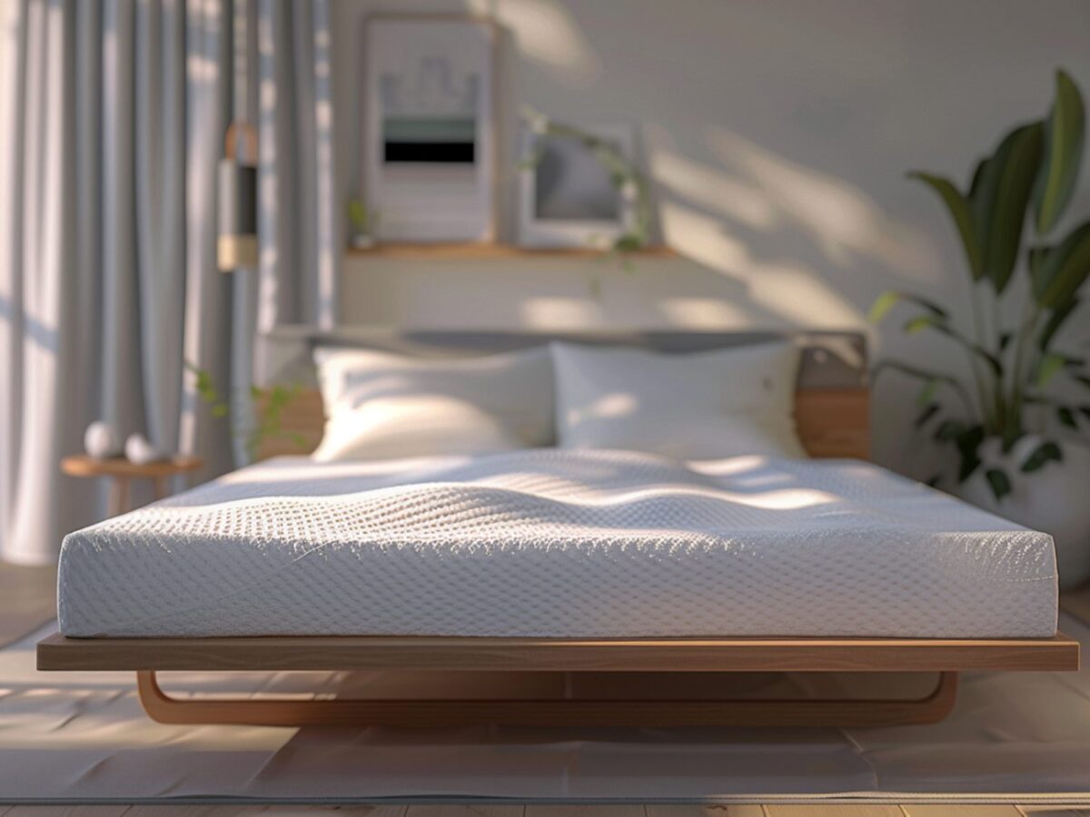 Jasna sypialnia z materacem i rozproszonym światłem