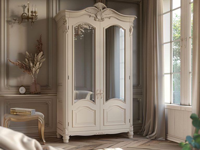 Klasyczna biała szafa w stylu prowansalskim z przeszklonymi drzwiami