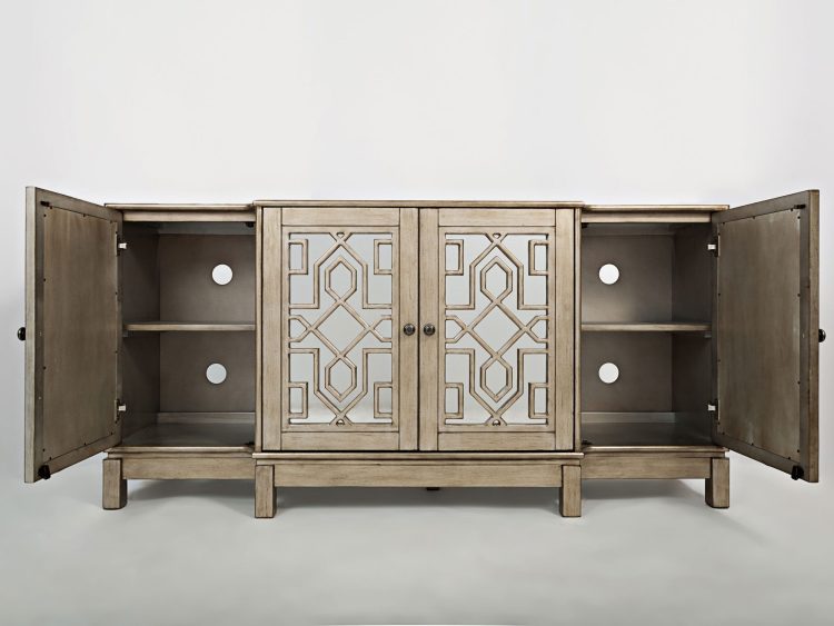 Komoda beżowa z lustrzanymi drzwiami