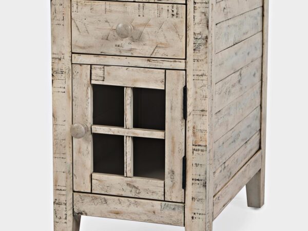 Szafka nocna rustykalna w bielonym drewnie z przeszklonymi drzwiczkami
