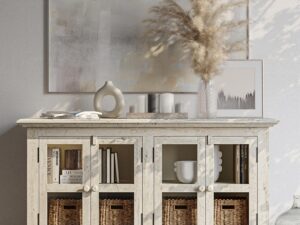 miniaturka Rustykalna Komoda Kość Słoniowa Przeszklone Drzwi – Avola