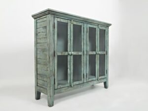 miniaturka Rustykalna Komoda Turkusowa z Przeszklonymi Drzwiami – Avola