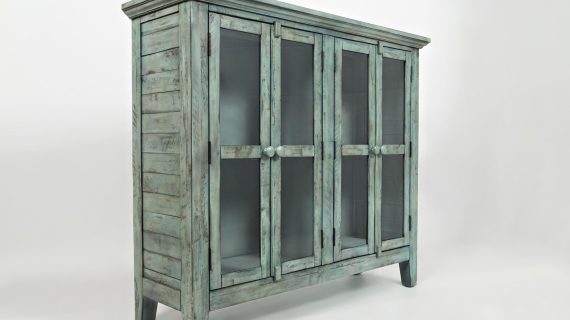 miniaturka Rustykalna Komoda Turkusowa z Przeszklonymi Drzwiami – Avola