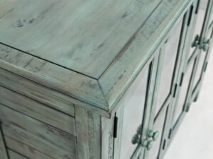 miniaturka Rustykalna Komoda Turkusowa z Przeszklonymi Drzwiami – Avola