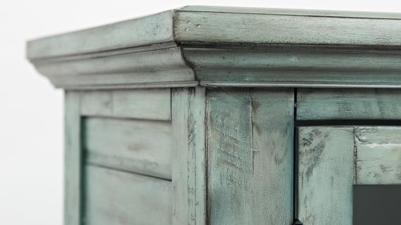 miniaturka Rustykalna Komoda Turkusowa z Przeszklonymi Drzwiami – Avola