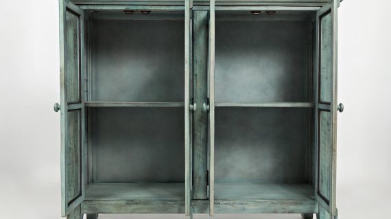 miniaturka Rustykalna Komoda Turkusowa z Przeszklonymi Drzwiami – Avola