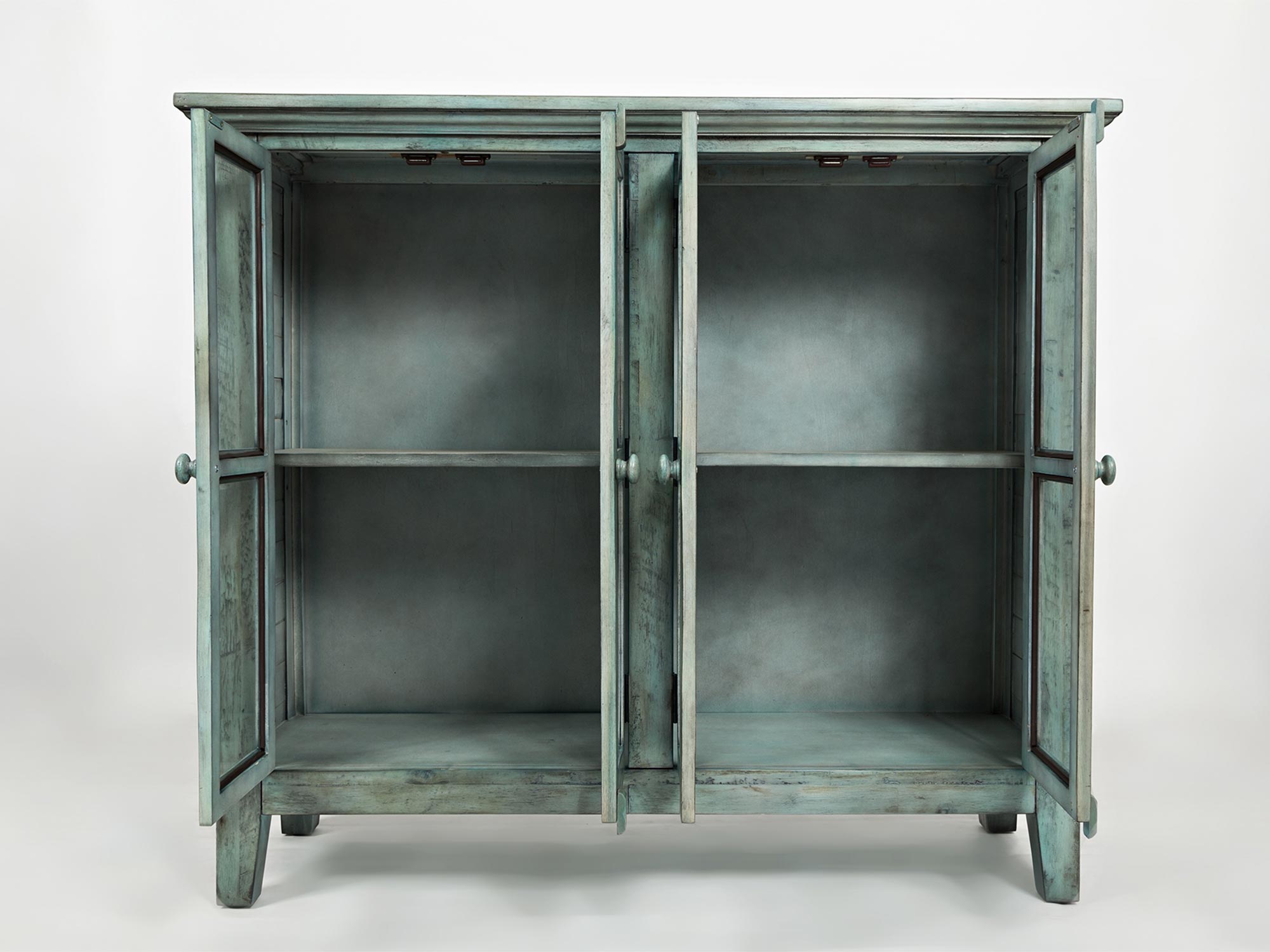 Wnętrze komody turkusowej z półkami Wnętrze komody turkusowej z półkami