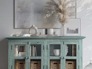 miniaturka Turkusowo-Miętowa Komoda Rustykalna Przeszklone Drzwi – Avola