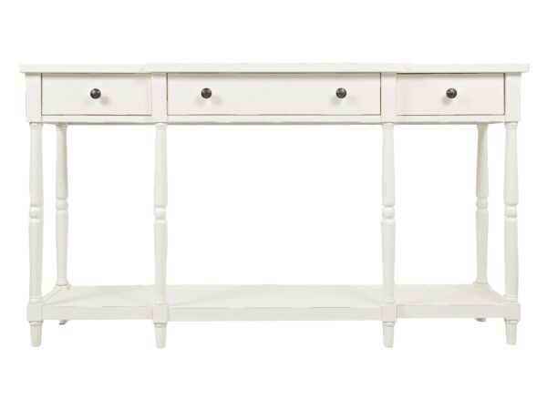 Konsola vintage z białym wykończeniem i rzeźbionymi nogami