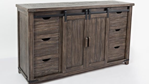 miniaturka Rustykalna Komoda Ciemnobrązowa Drzwi Barn Doors – Avola