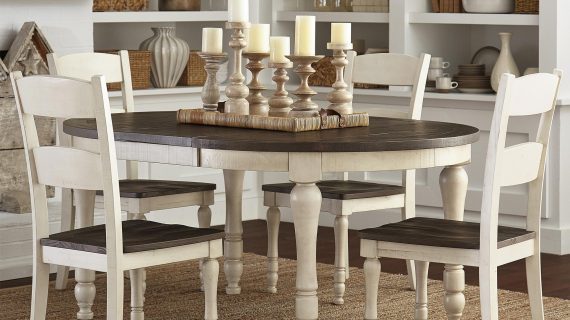 miniaturka Rozkładany Stół z Krzesłami Biały Brązowy Blat – Avola