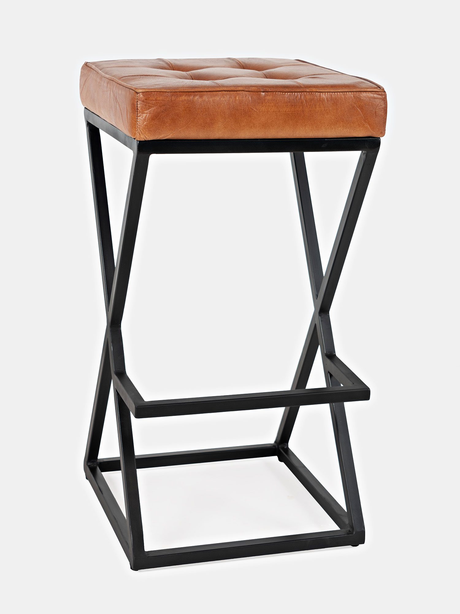 Tapicerowany hoker z naturalnej skóry rdzawo-brązowy