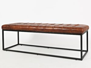 miniaturka Ławka skórzana rdzawo-brązowa z czarnym stelażem – Avola