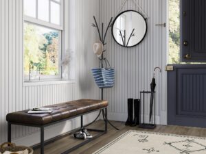 miniaturka Ławka skórzana rdzawo-brązowa z czarnym stelażem – Avola