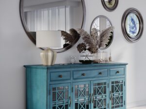 miniaturka Ciemnoniebieska komoda z dekoracyjnym wykończeniem – Avola