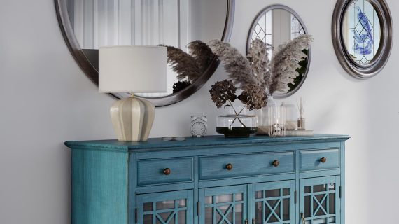 miniaturka Ciemnoniebieska komoda z dekoracyjnym wykończeniem – Avola