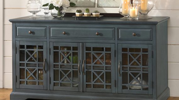 miniaturka Ciemnoniebieska komoda z dekoracyjnym wykończeniem – Avola