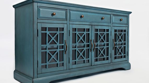 miniaturka Ciemnoniebieska komoda z dekoracyjnym wykończeniem – Avola