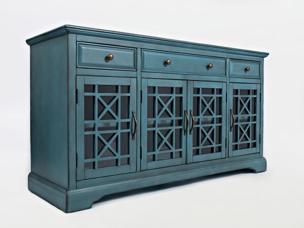 Komoda turkusowa z lustrzanymi frontami