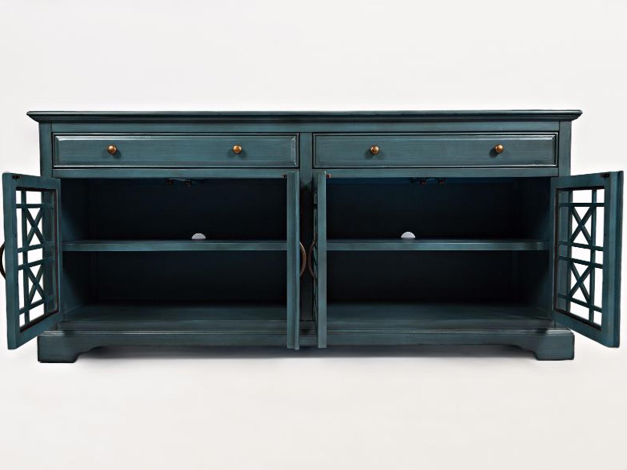 Ciemnoniebieska komoda z otwartymi drzwiczkami Ciemnoniebieska komoda z otwartymi drzwiczkami