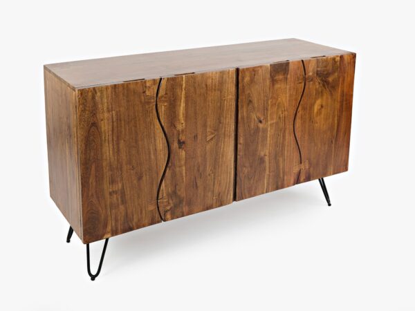 Komoda drewniana z litego drewna z trzema drzwiczkami i metalowymi nogami typu hairpin