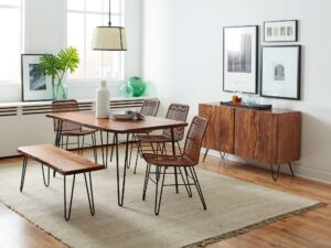 miniaturka Ławka loftowa z orzechowym wykończeniem i metalem – Avola