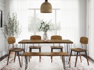 miniaturka Industrialny stół z orzechowym blatem i metalowymi nogami – Avola