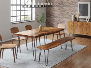 miniaturka Ławka loftowa z orzechowym wykończeniem i metalem – Avola