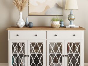 miniaturka Jasnokremowa Komoda Przeszklone Drzwi ze Szprosami – Avola