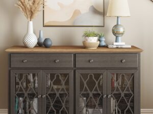 miniaturka Brązowoszara Komoda Przeszklone Drzwi Szprosy – Avola