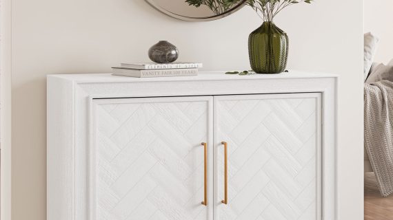 miniaturka Elegancka Komoda Biała Intarsje Złote Uchwyty – Avola