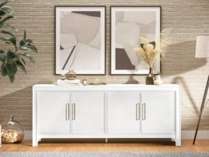 miniaturka Biała Komoda Intarsjowane Drzwi Złote Uchwyty – Avola