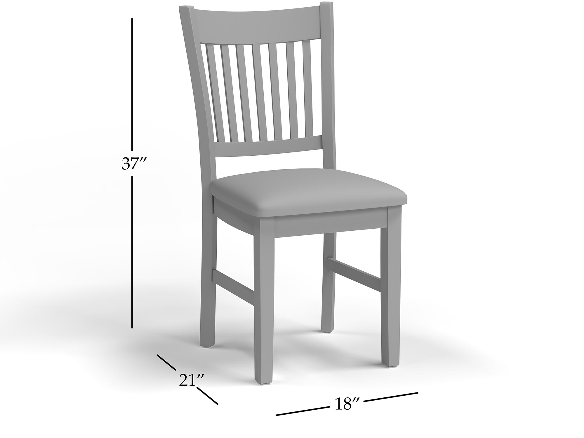 Drewniane krzesło w kolorze szarym z pionowymi szczebelkami oparcia