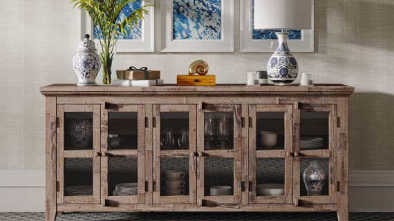 miniaturka Komoda Rustykalna Styl Przeszklone Drzwi – Avola