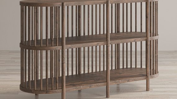 miniaturka Boho Komoda Owalna Jasnobrązowe Drewno Szczebelki – Avola