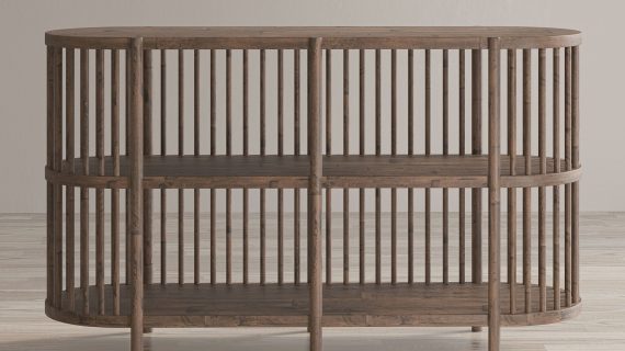 miniaturka Boho Komoda Owalna Jasnobrązowe Drewno Szczebelki – Avola