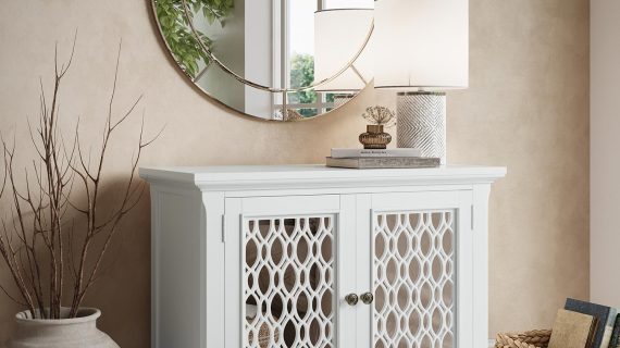 miniaturka Komoda Biała Lustrzane Drzwi Dekoracyjne Szprosy – Avola