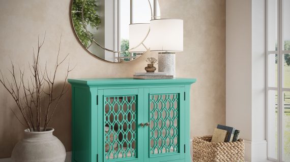 miniaturka Turkusowo-Zielona Komoda Lustrzane Drzwi Szprosy – Avola