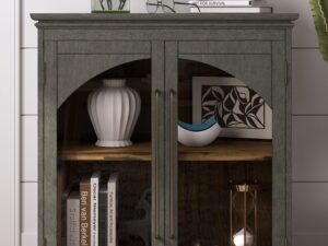 miniaturka Szaro-Oliwkowa Komoda Przeszklone Drzwi Ozdobne Łuki – Avola