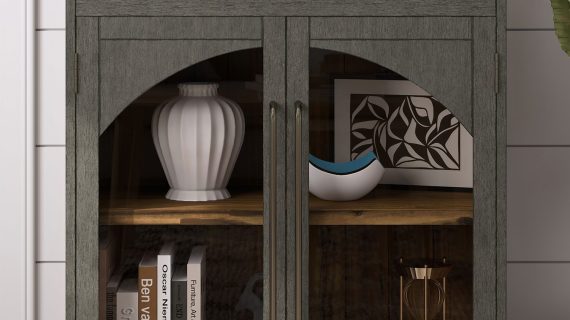 miniaturka Szaro-Oliwkowa Komoda Przeszklone Drzwi Ozdobne Łuki – Avola