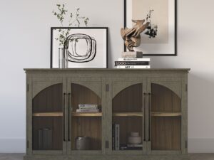 miniaturka Komoda Szaro-Oliwkowa Cztery Przeszklone Drzwi Ozdobne Łuki – Avola