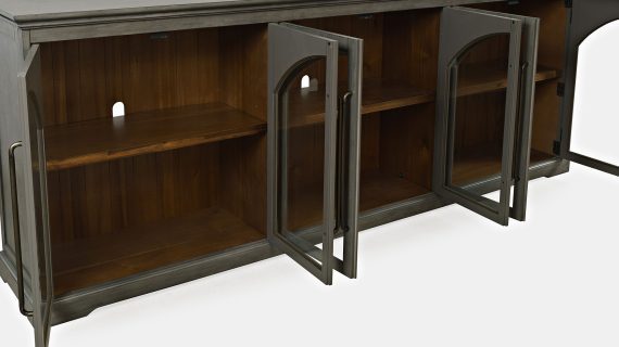 miniaturka Komoda Oliwkowo-Szara Ozdobne Łuki Przeszklone Drzwi – Avola