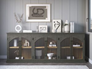 miniaturka Komoda Oliwkowo-Szara Ozdobne Łuki Przeszklone Drzwi – Avola