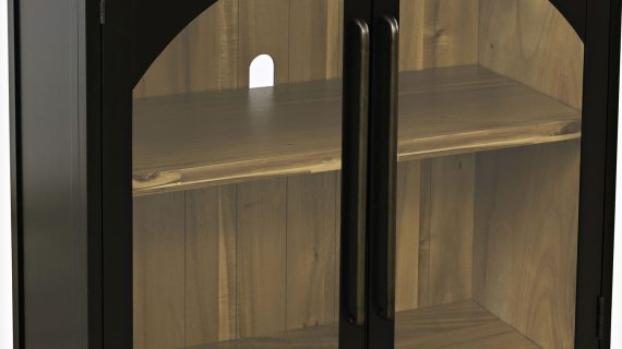 miniaturka Czarna Komoda Dwoje Drzwi Przeszklonych Ozdobne Łuki – Avola