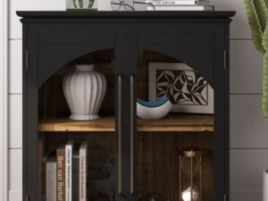 miniaturka Czarna Komoda Dwoje Drzwi Przeszklonych Ozdobne Łuki – Avola