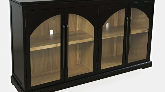 miniaturka Komoda Czarna Cztery Przeszklone Drzwi Łukowe Zdobienia – Avola