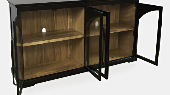 miniaturka Komoda Czarna Cztery Przeszklone Drzwi Łukowe Zdobienia – Avola