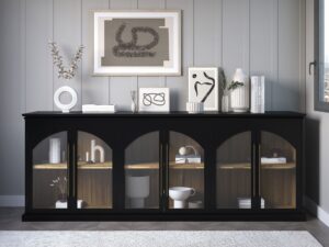 miniaturka Czarna Komoda Sześć Przeszklonych Drzwi Ozdobne Łuki – Avola