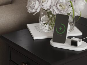 miniaturka Czarna Szafka Nocna z USB i Ozdobnymi Szprosami – Avola